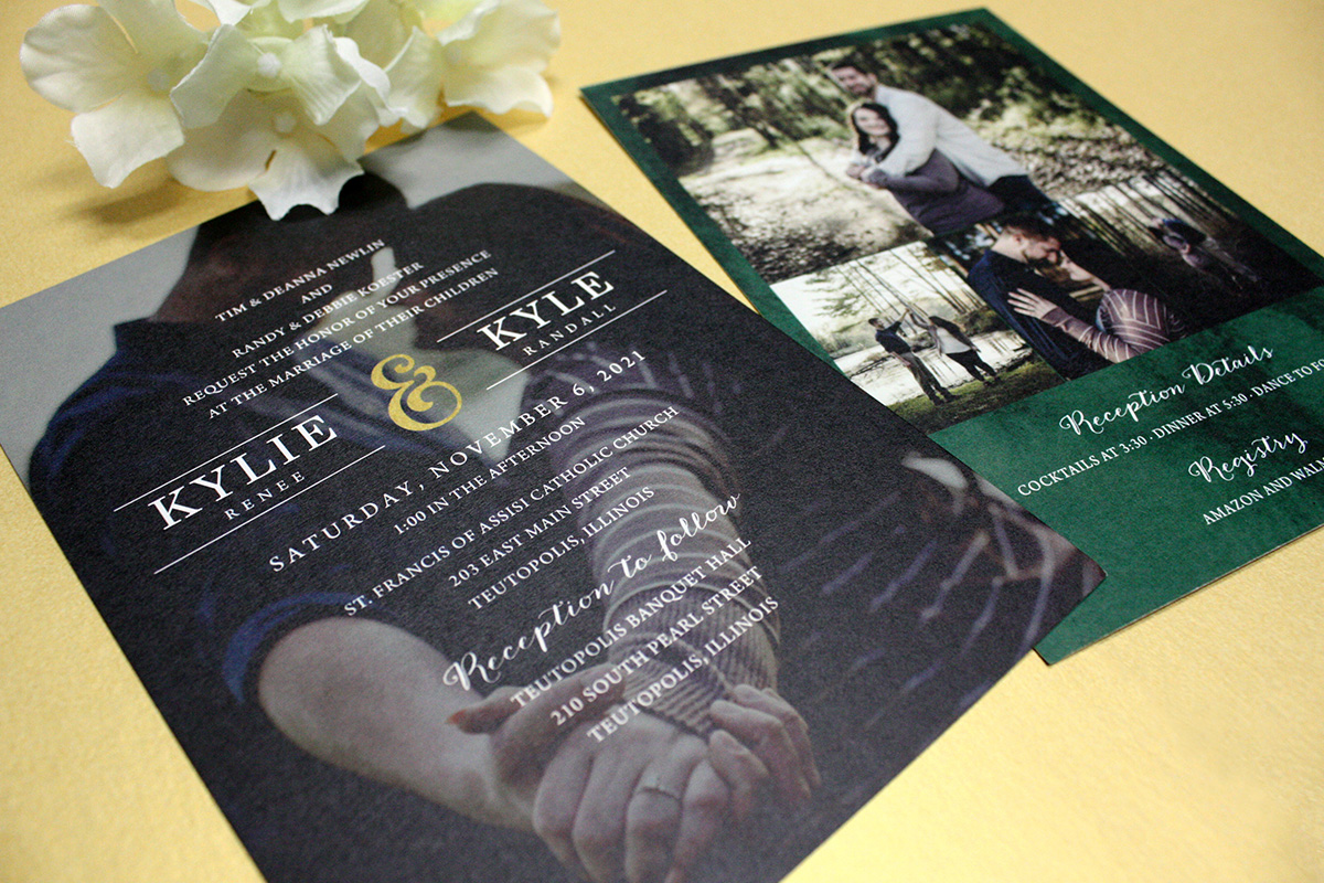 moody green wedding invite