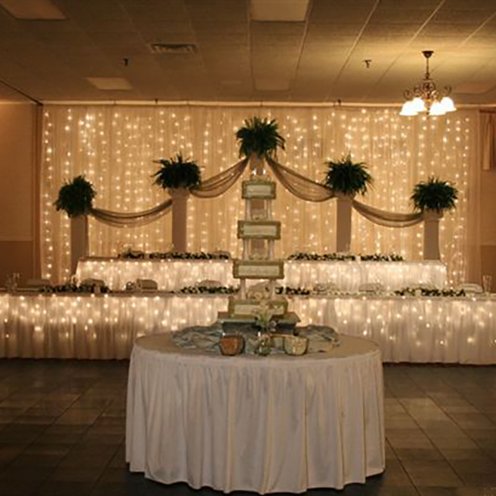 wedding party tables and wedding cake table setup at Effingham Event Center