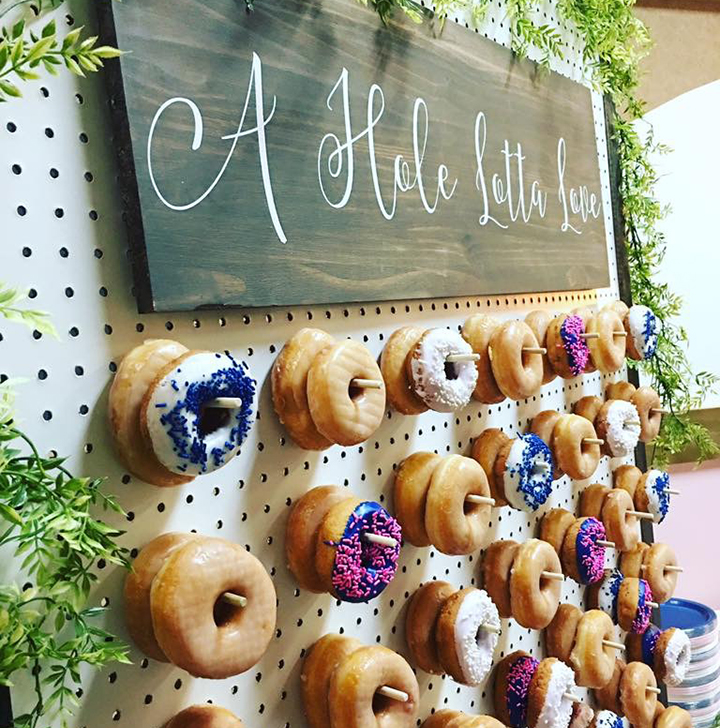 Donut wall, created by Blushed Event and Design Co for wedding reception