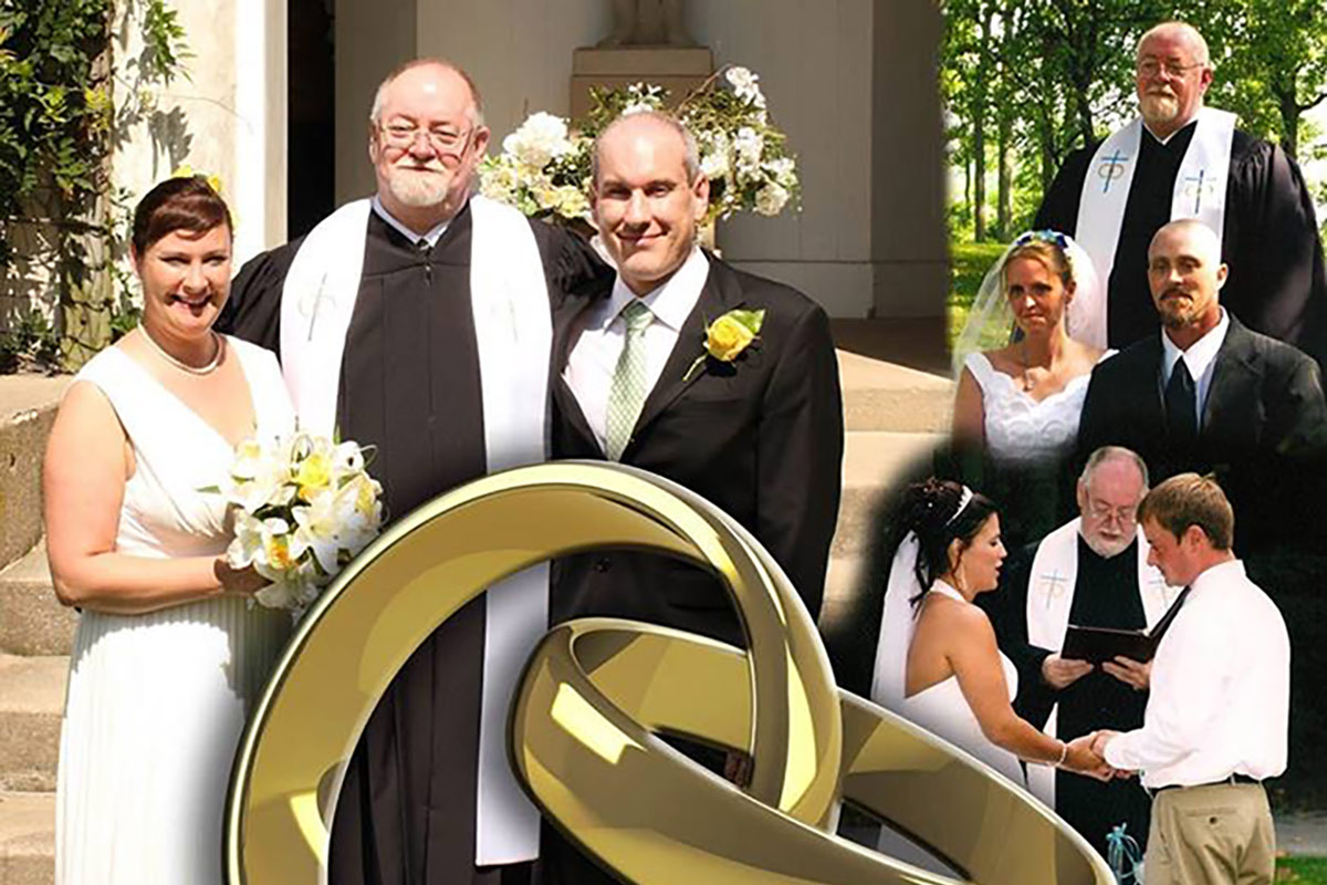 The Marrying Rev with brides and grooms